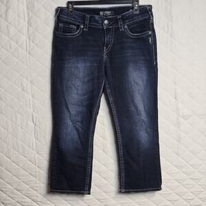 Silver Suki Capri Denim Jeans Womens 32 W / 22.5 L Med Dark Wash
